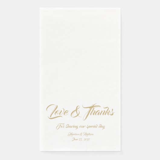 Serviette En Papier Élégant script or personnalisé Love & Merci mariag (Devant)