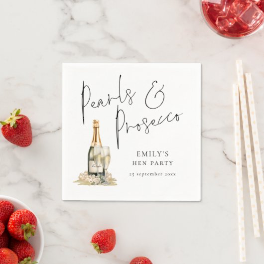 Serviette En Papier Elégant Script Pearls et Prosecco Hen Party (En situation)