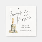 Serviette En Papier Elégant Script Pearls et Prosecco Hen Party (Devant)