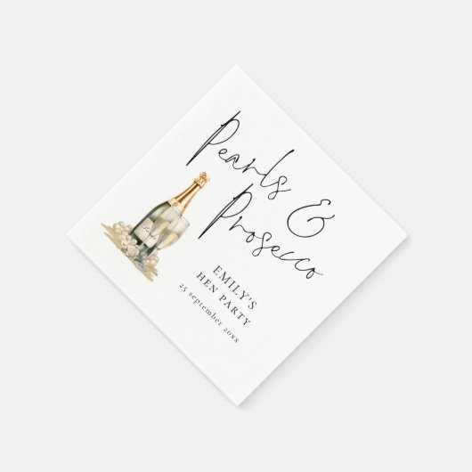 Serviette En Papier Elégant Script Pearls et Prosecco Hen Party (Coin)