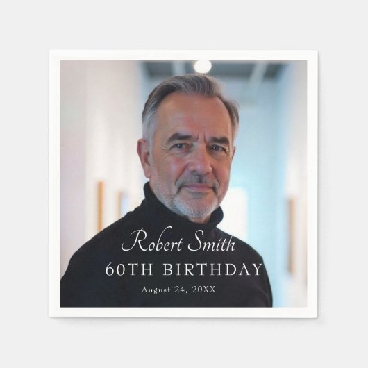 Serviette En Papier Élégant script personnalisé photo d'anniversaire (Devant)