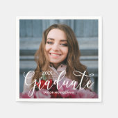 Serviette En Papier Élégant Script Photo Graduation Party (Devant)