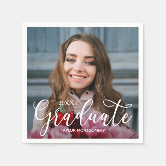 Serviette En Papier Élégant Script Photo Graduation Party (Devant)