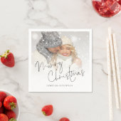 Serviette En Papier Élégant Script Photo Overlay Noms Joyeux Noël (En situation)