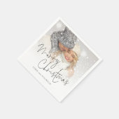Serviette En Papier Élégant Script Photo Overlay Noms Joyeux Noël (Coin)
