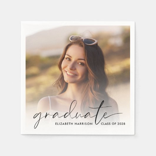 Serviette En Papier Élégant script photo superposition Graduation Part (Devant)