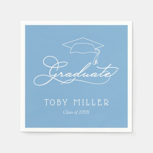 Serviette En Papier Élégant Script Poudre Blue Graduation serviettes (Devant)