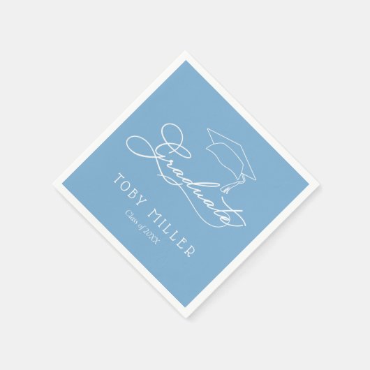Serviette En Papier Élégant Script Poudre Blue Graduation serviettes (Coin)