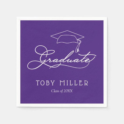 Serviette En Papier Élégant Script Purple Graduation Party Napkins (Devant)