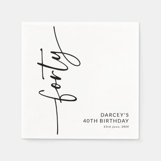Serviette En Papier Élégant Script Quarantième 40e Anniversaire (Devant)