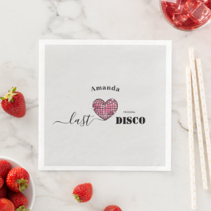 Serviette En Papier Élégant Script Retro Disco Mariage de coeur rose