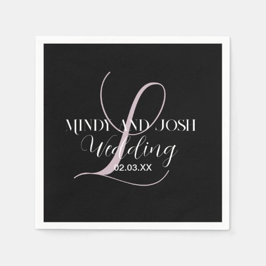 Serviette En Papier Elegant Script Rose Initial Wedding Favor  (Devant)