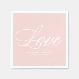 Serviette En Papier Élégant script rose pâle Mariage d'amour
