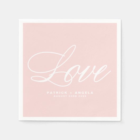 Serviette En Papier Élégant script rose pâle | Mariage d'amour (Devant)