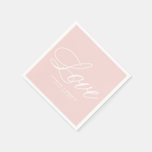 Serviette En Papier Élégant script rose pâle | Mariage d'amour (Coin)