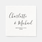 Serviette En Papier Élégant Script Signature Noir Et Blanc (Devant)
