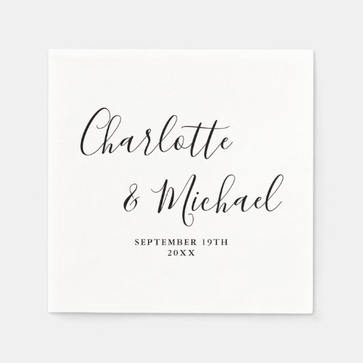 Serviette En Papier Élégant Script Signature Noir Et Blanc (Devant)