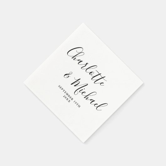 Serviette En Papier Élégant Script Signature Noir Et Blanc (Coin)