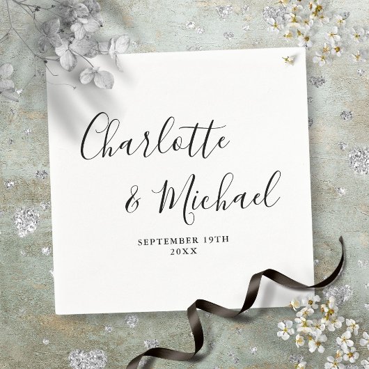 Serviette En Papier Élégant Script Signature Noir Et Blanc