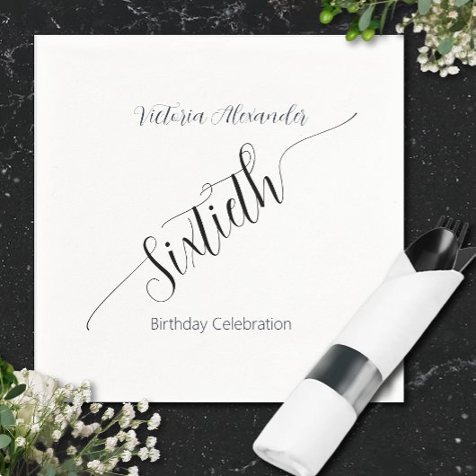 Serviette En Papier Elegant Script Sixtieth Birthday Celebration
