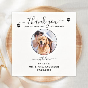 Serviette En Papier Élegant Script Thank You Photo Pet Wedding
