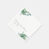 Serviette En Papier Élégant Script vert Feuille Eucalyptus Mariage (Coin)