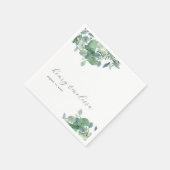 Serviette En Papier Élégant Script vert Feuille Eucalyptus Mariage (Coin)