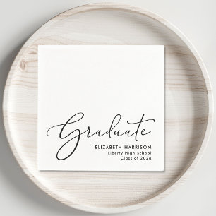 Serviette En Papier Élégant Script White Graduation Party