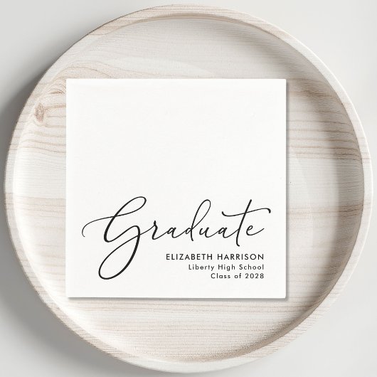 Serviette En Papier Élégant Script White Graduation Party