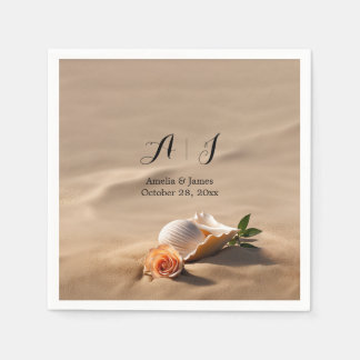 Serviette En Papier Elégant Sea Waves Sand Beach Mariage