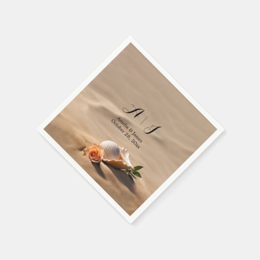 Serviette En Papier Elégant Sea Waves Sand Beach Mariage (Coin)