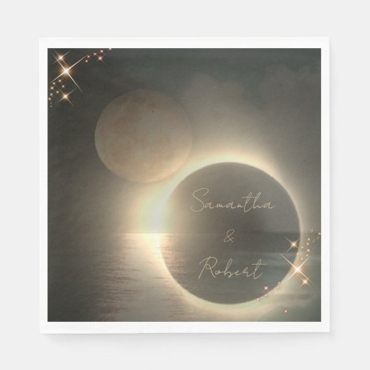 Serviette En Papier Élégant Sepia Solar Eclipse Mariage photo personna (Devant)