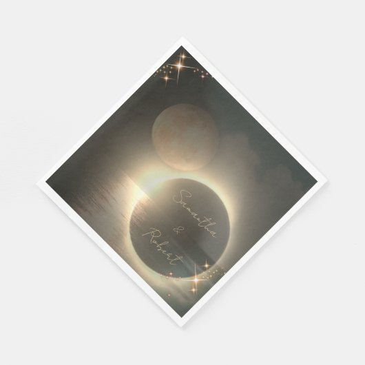 Serviette En Papier Élégant Sepia Solar Eclipse Mariage photo personna (Coin)