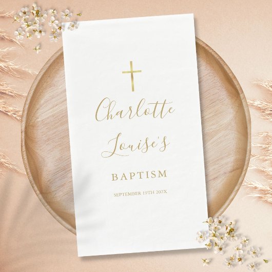 Serviette En Papier Élégant signature or Script Baptême Christening