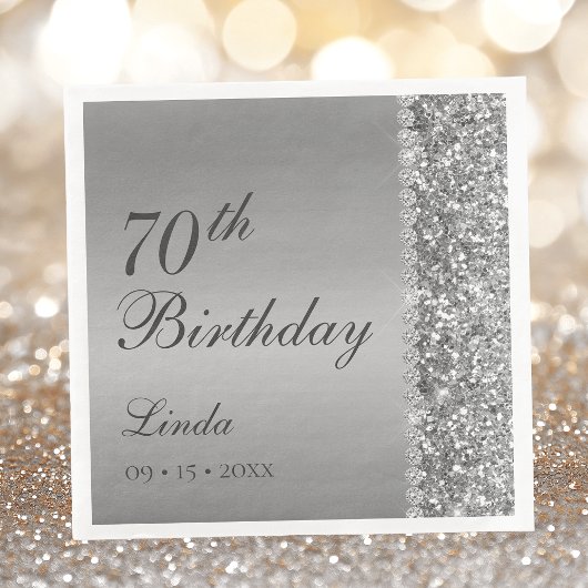 Serviette En Papier Elégant Silver 70e anniversaire