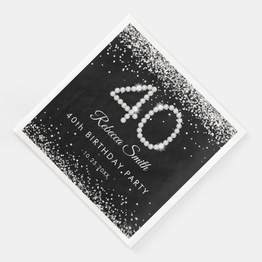 Serviette En Papier Elégant Silver Diamonds 40e fête d'anniversaire (Coin)
