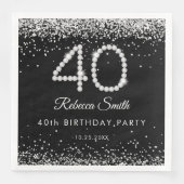 Serviette En Papier Elégant Silver Diamonds 40e fête d'anniversaire (Devant)
