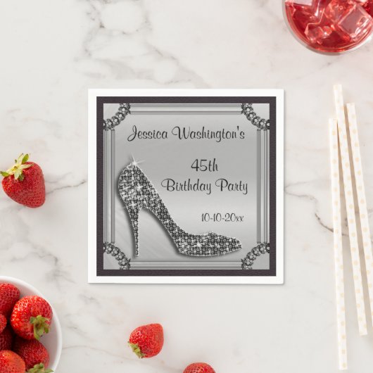 Serviette En Papier Elégant Silver encadré Black Stiletto 45e annivers (En situation)