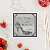 Serviette En Papier Elégant Silver encadré Black Stiletto 60e annivers (En situation)