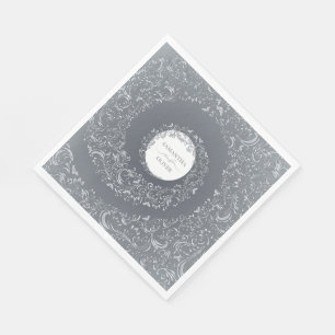 Serviette En Papier Elégant Silver Mariage damassé
