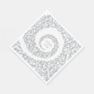 Serviette En Papier Elégant Silver Mariage damassé