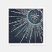Serviette En Papier Elégant Silver Sun Moon Doodle Mandala Blue Design (Devant)