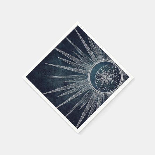 Serviette En Papier Elégant Silver Sun Moon Doodle Mandala Blue Design (Coin)
