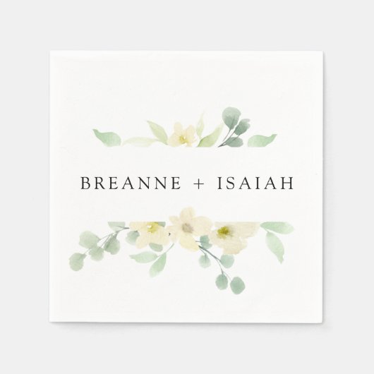 Serviette En Papier Elégant Simple Aquarelle Mariage (Devant)