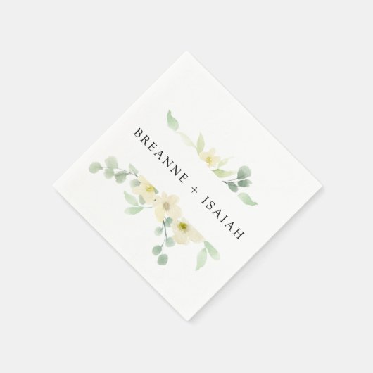 Serviette En Papier Elégant Simple Aquarelle Mariage (Coin)