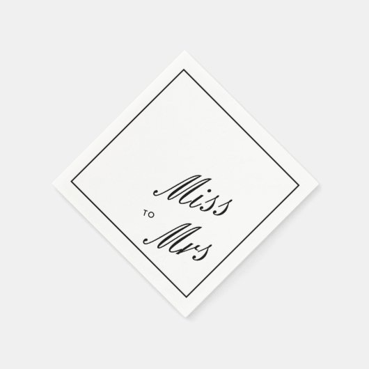 Serviette En Papier Elégant Simple Black Miss à Mme Fête des mariées (Coin)