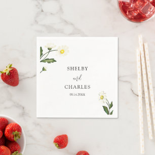 Serviette En Papier Élégant simple blanc marguerite Mariage floral