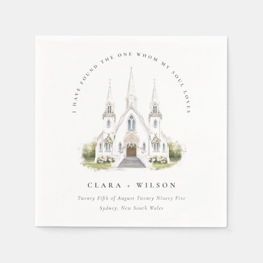 Serviette En Papier Élégant simple catholique Mariage de l'église aqua (Devant)