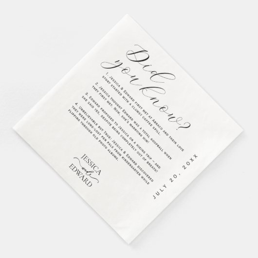 Serviette En Papier Élégant Simple Couple Fun Faits Moderne Minimal (Coin)