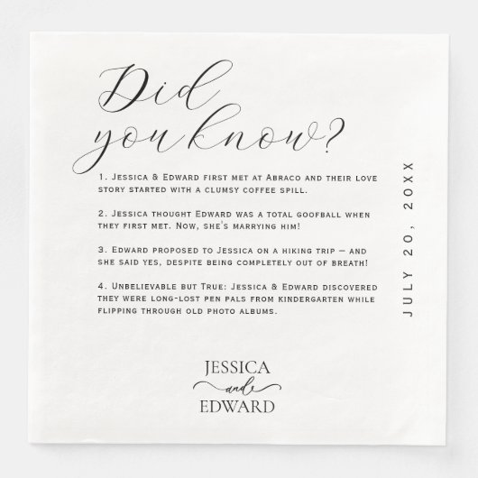 Serviette En Papier Élégant Simple Couple Fun Faits Moderne Minimal (Devant)